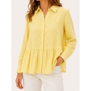 Masai 100% Linen Peplum Button Front Blouse Yellow Long Sleeve Women's‎ M